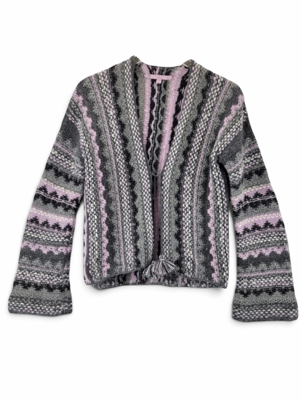 Calypso St. Barth 100% Alpaca Geometric Knit Bell Sleeve Cardigan Size S